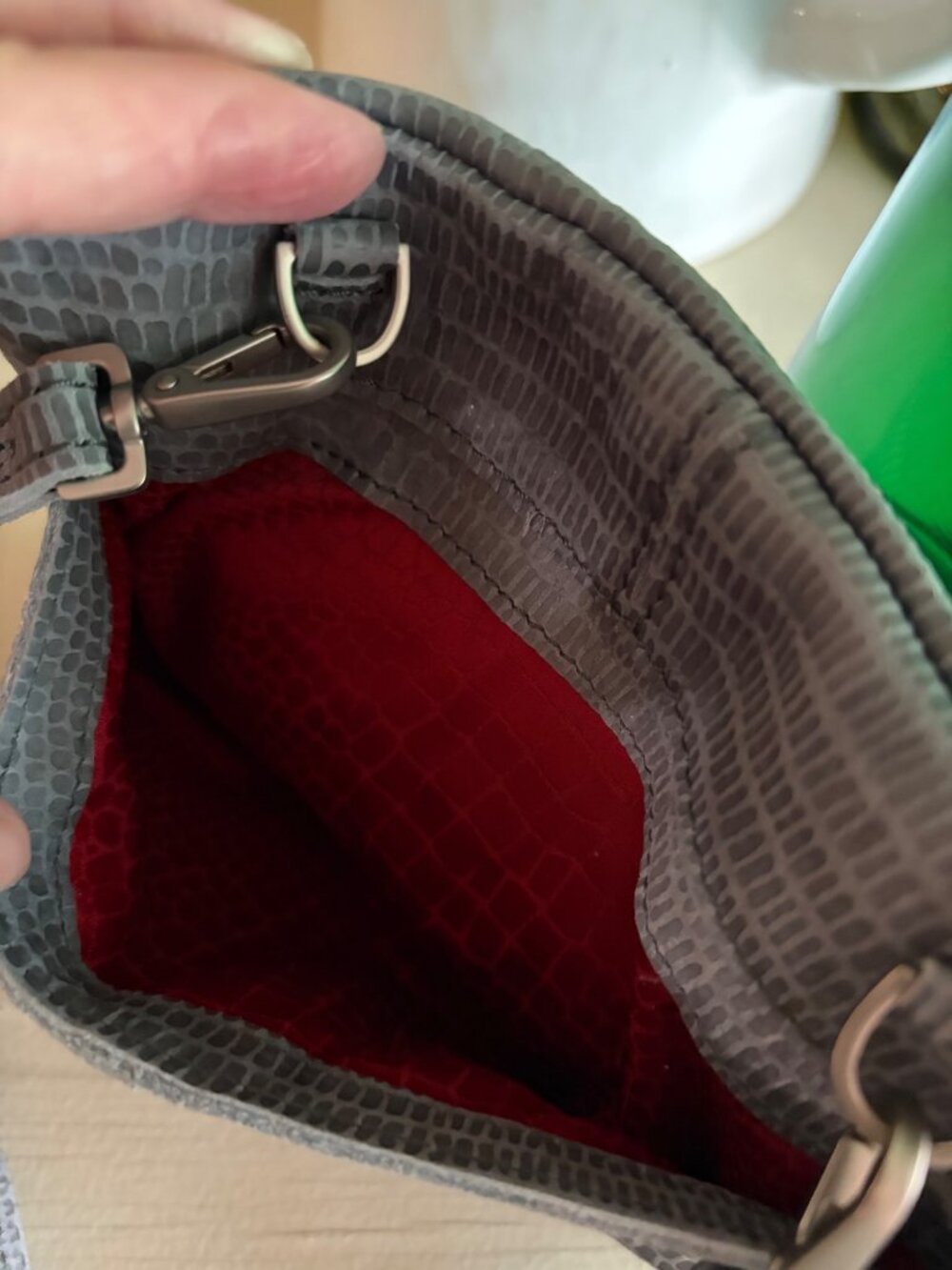 Hammitt Nash Small Slate Tejus Snake Ebossed Suede Crossbody Shoulder Handbag / - Picture 5 of 13